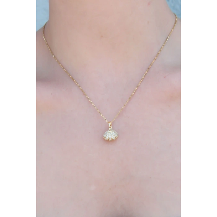 316L Çelik Gold Renk Açılır Midye Model Kadın Kolye