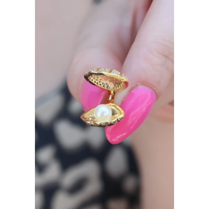 316L Çelik Gold Renk Açılır Midye Model Kadın Kolye - TJ-BKO7390
