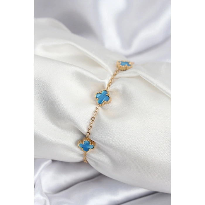 316L Çelik Gold Renk Buz Mavisi Baby Boy Yonca Kadın Bileklik - TJ-BB7948