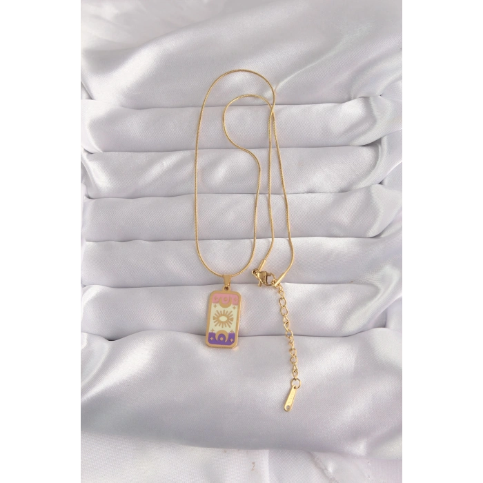 316L Çelik Gold Renk Karışık Mineli Ay Figür Tarot Kolye