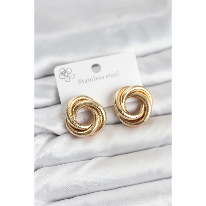 316L Çelik Gold Renk li Sarmal Halka Kadın Küpe