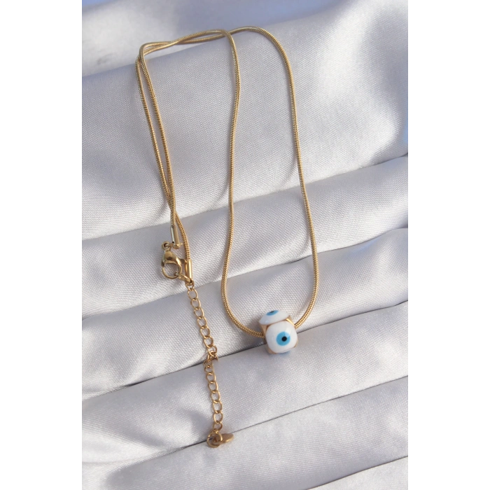 316L Çelik Gold Renk Mineli Nazar Model Kolye - TJ-BKO8757