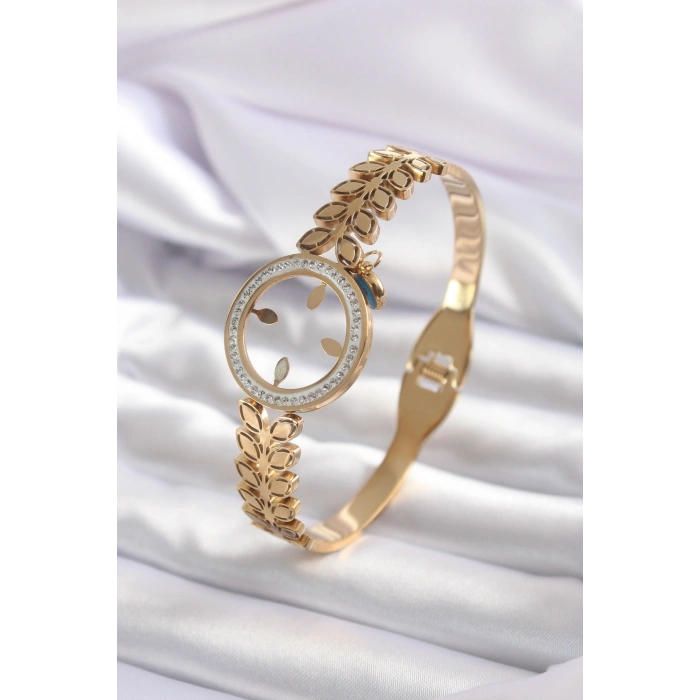 316L Çelik Gold Renk Takılabilen Zirkon Taş Detay Kadın Kelepçe - TJ-BB5548