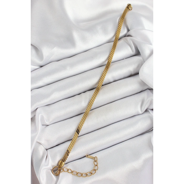 316L Çelik Gold Renk Yassı Zincir Model Kadın Bileklik - TJ-BB7086