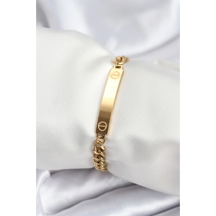 316L Çelik Gold Renk Yazı Yazmaya Uygun Kadın Bileklik - TJ-BB7918