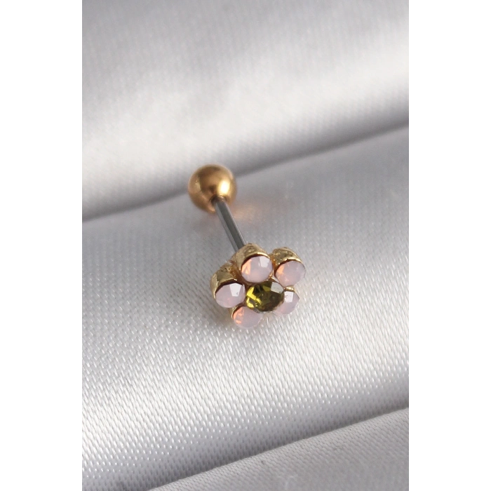 316L Çelik Gold Renk Zirkon Taşlı Çiçek Tragus Piercing