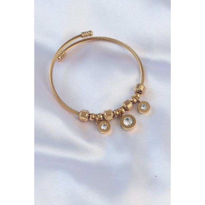 316L Çelik Gold Renk Zirkon Taşlı Model Charm Bileklik - TJ-BB6089