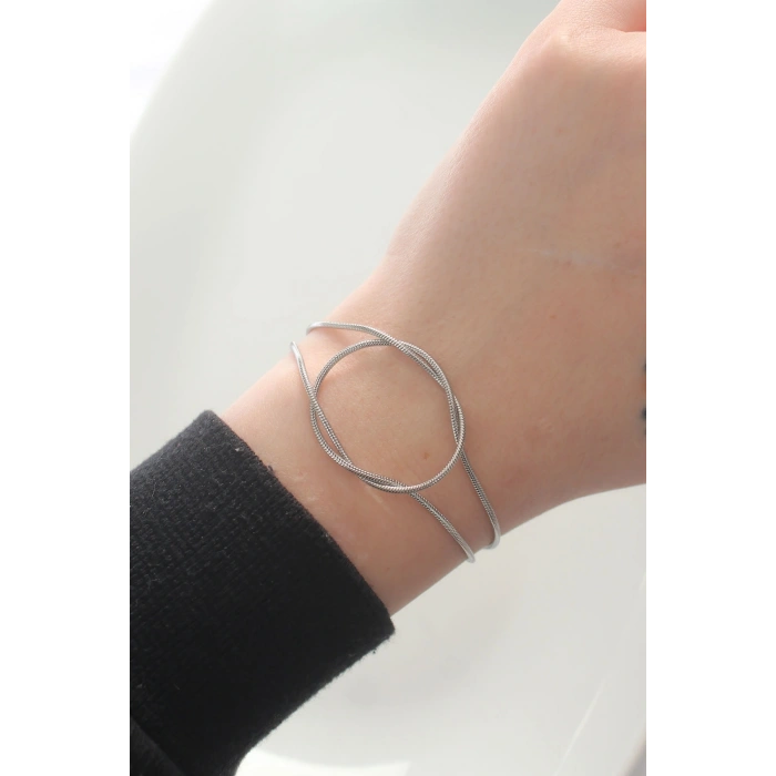 316L Çelik Gümüş Renk Düğüm Model Bileklik - TJ-BB6043