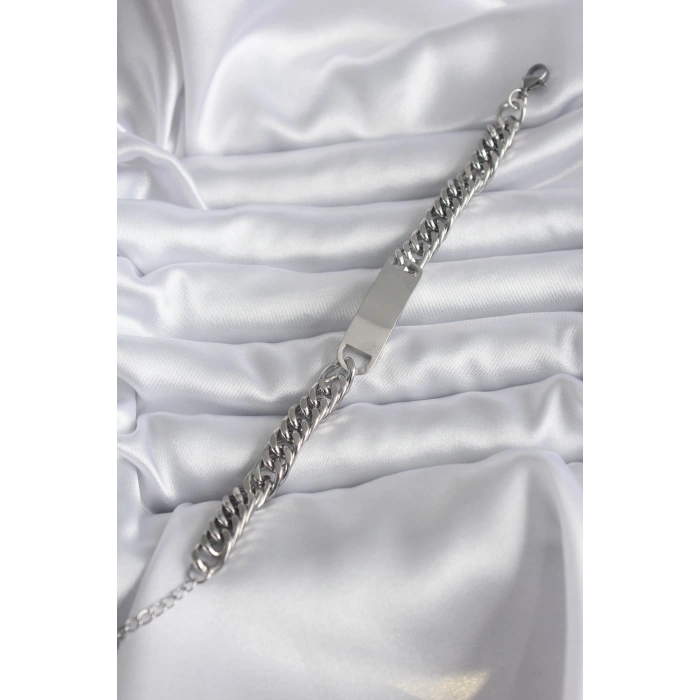 316L Çelik Gümüş Renk İsim Yazılabilir Plaka Model Kadın Bileklik - TJ-BB5743