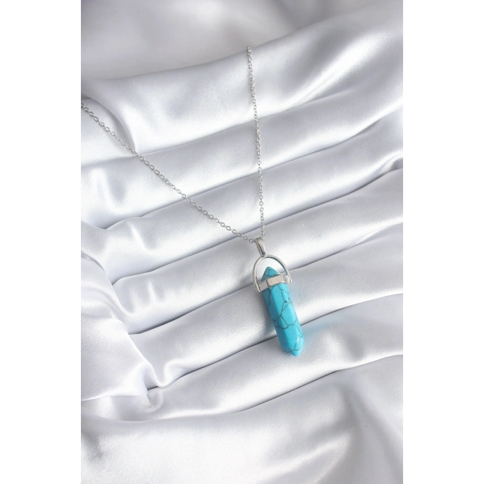 316L Çelik Gümüş Renk Mi Taşlı Model Kadın Kolye