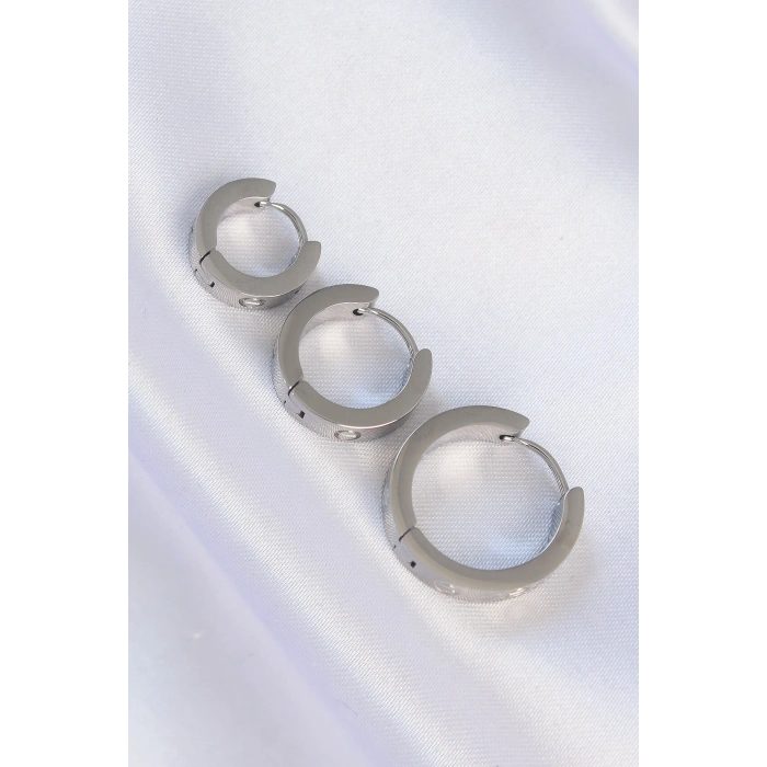 316L Çelik Gümüş Renk Model 3lü Halka Küpe - TJ-BKP9010