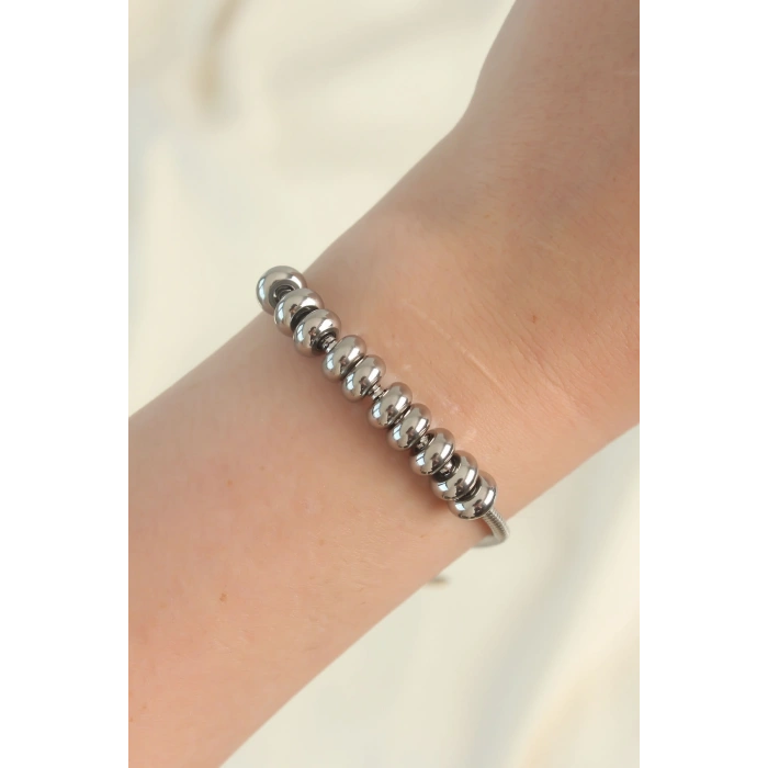 316L Çelik Gümüş Renk Oval Figürlü Bileklik - TJ-BB6097