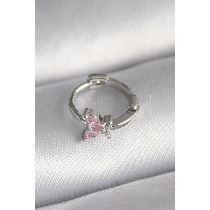 316L Çelik Gümüş Renk Pembe Zirkon Taşlı Model Tragus Piercing - TJ-PR1331