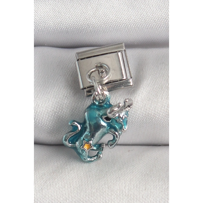 316L Çelik Gümüş Renk Sallantı Mavi Boğa Model Nomination Charm - TJ-BC1378