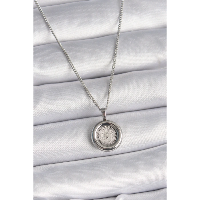 316L Çelik Gümüş Renk Zincir Gümüş Renk Altın Model Kadın Kolye - TJ-BKO9571