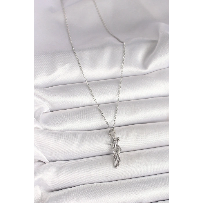 316L Çelik Gümüş Renk Zincir Sarılma Model Kadın Kolye