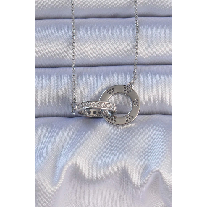 316L Çelik Gümüş Renk Zirkon Taşlı Kolye - TJ-BKO9200