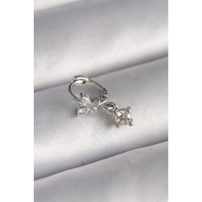 316L Çelik Gümüş Renk Zirkon Taşlı Model Sallantı Detay Tragus Piercing - TJ-PR1299