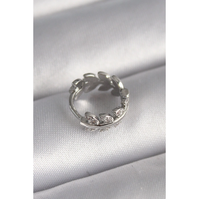 316L Çelik Gümüş Renk Zirkon Taşlı Yaprak Model Tragus Piercing - TJ-PR1303
