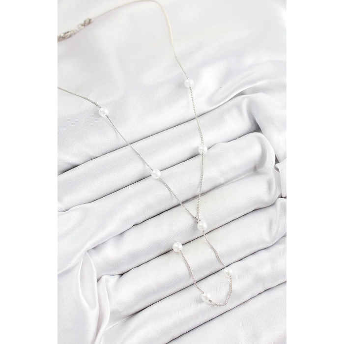 316L Çelik İnci Figürlü Y Model Gümüş Renk Kadın Kolye - TJ-BKO10337