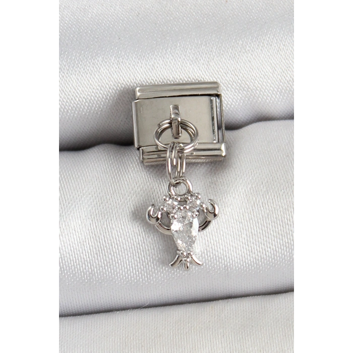 316L Çelik Sallantılı Zirkon Taşlı Model Gümüş Renk Nomination Charm - TJ-BC1449