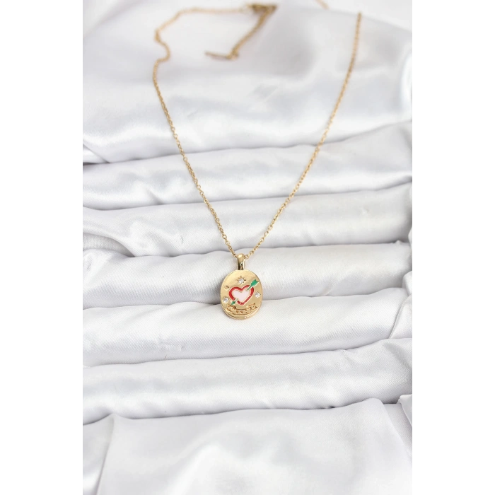 316L Çelik Zincir Gold Renk Kalp Figürlü Kadın Kolye - TJ-BKO10757