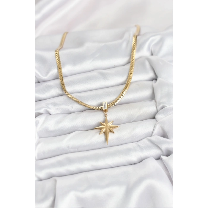 316L Çelik Zincir Gold Renk Kutup Yıldızı Model Kadın Kolye - TJ-BKO10627