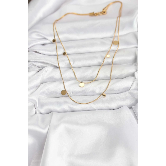 316L Çelik Zincir Gold Renk Pullu Kadın Kolye - TJ-BKO10787