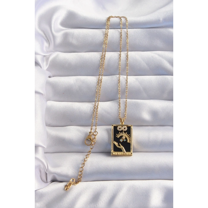 316L Çelik Zincir Gold Renk Sonsuzluk Detay Zirkon Taşlı Tarot Kolye - TJ-BKO8983