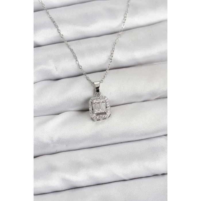 316L Çelik Zincir Gümüş Renk Baget Model Kadın Kolye - TJ-BKO10764