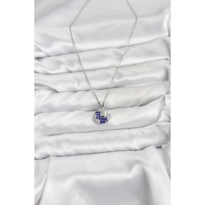 316L Çelik Zincir Gümüş Renk Gece Model Zirkon Taşlı Kadın Kolye - TJ-BKO10890