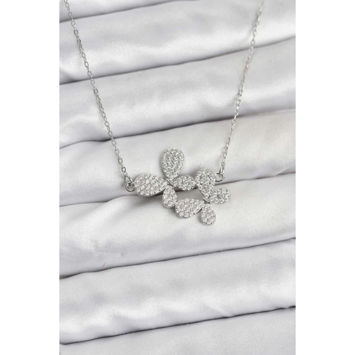 316L Çelik Zincir Gümüş Renk Zirkon Taşlı Model Kadın Kolye - TJ-BKO10770