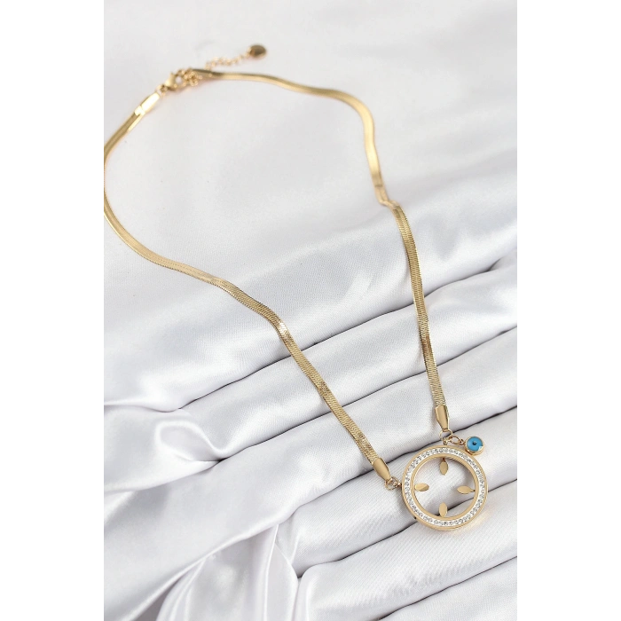 316L Çelik Zirkon Taşlı  Takılabilir Gold Renk Kadın Kolye