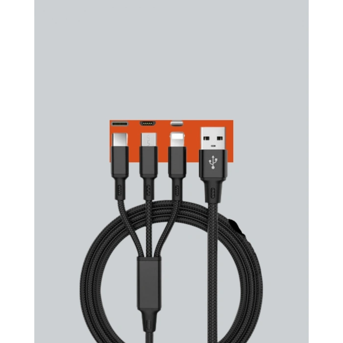 3’ü 1 Arada Hızlı Şarj Kablosu – iOS Android Type-C Uyumlu