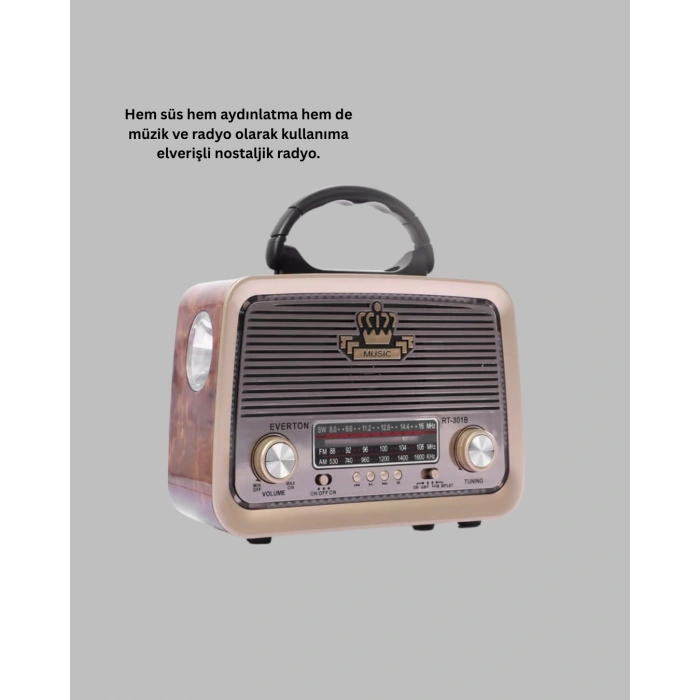 Ahşap Nostaljik Radyo Bluetooth USB SD Kart Destekli