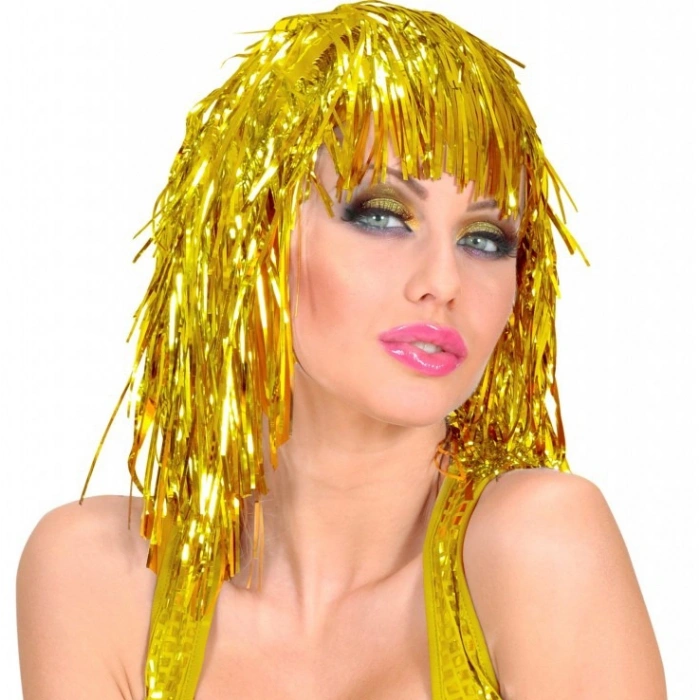 Altın Sarısı Işıltılı Metalize Parti Peruğu