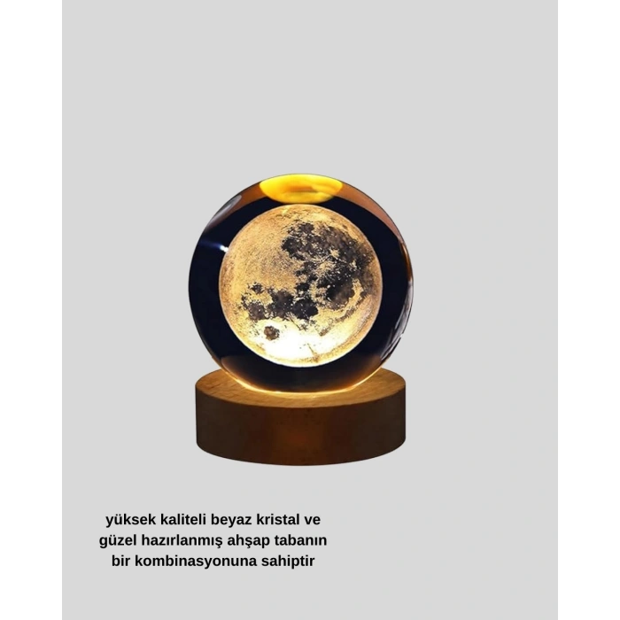 Ay Temalı Kristal Küre Gece Lambası LED Aydınlatmalı Premium Dekor