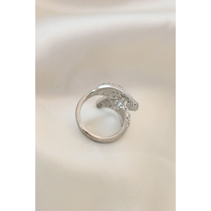 Ayarlamalı Silver Renk Metal Zirkon Taşlı Kanat Yüzük - TJ-BYK2033