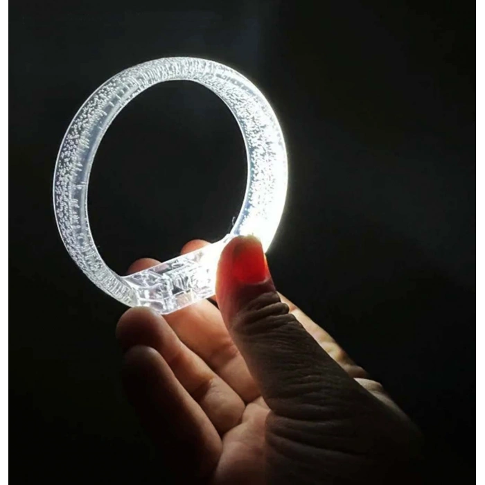 Beyaz-Gümüş Led Işıklı Baskı Yapılabilen Pilli Bileklik Bilezik 1,5 cm Genişlik