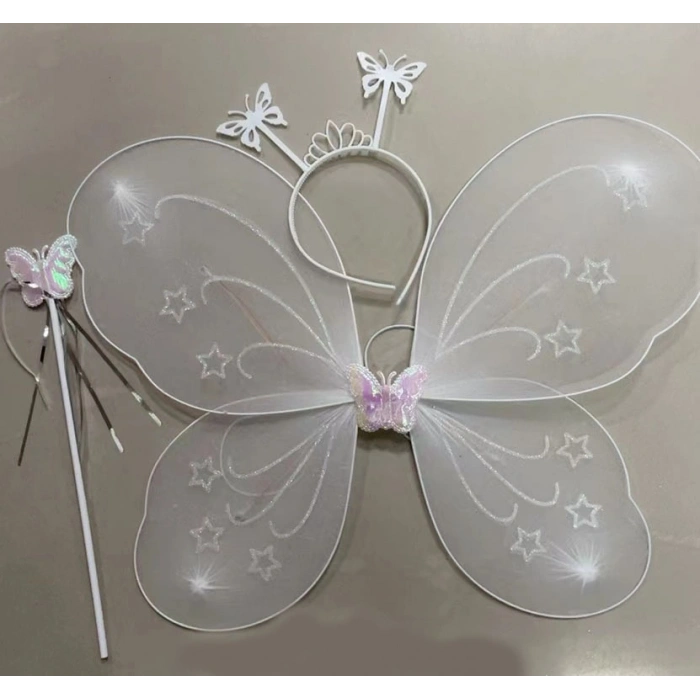 Beyaz Renk Kanadı Tacı ve Sopası 50x37 cm