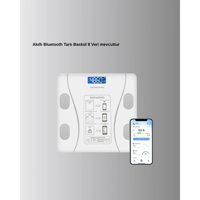 Bluetooth Akıllı Tartı – 8 Fonksiyonlu Dijital Baskül, 180 kg Kapasiteli