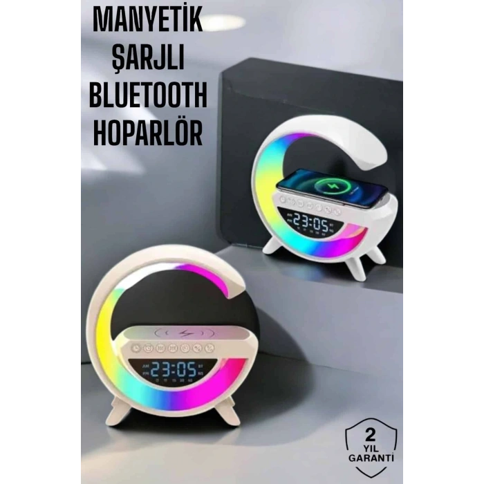 Bluetooth Hoparlör 15W Kablosuz Hızlı Şarj LED Gece Lambası