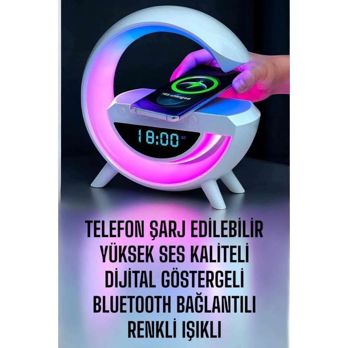 Bluetooth Hoparlör Dijital Göstergeli Wireless Şarj RGB Işıklı