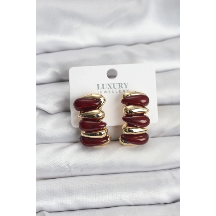 Bordo Renk Pirinç Vintage Kadın Küpe - TJ-BKP11494