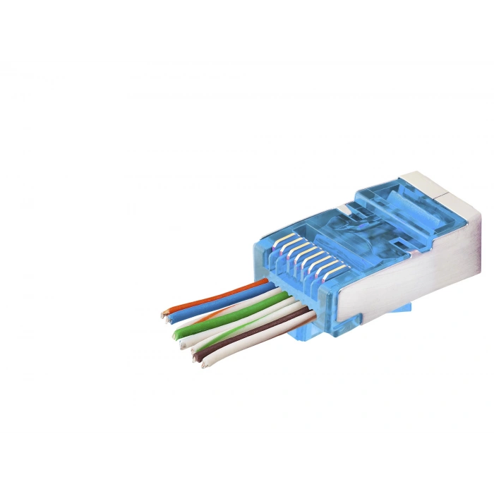 Cat6E Ez Rj45 Metal Konnektör 100 Adet Plastik Kutu - Mavi ND2420