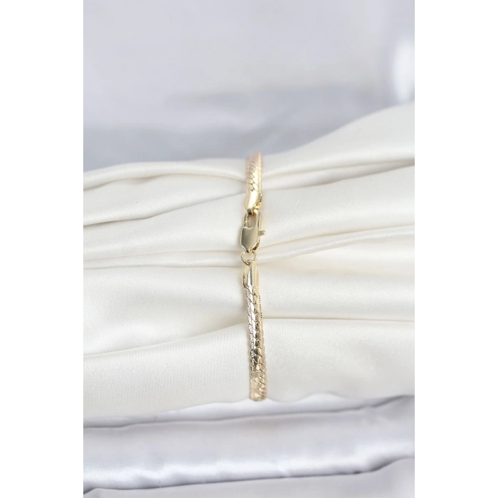 CM 14K Gold Renk li Yassı Zincir Model Kadın Bileklik