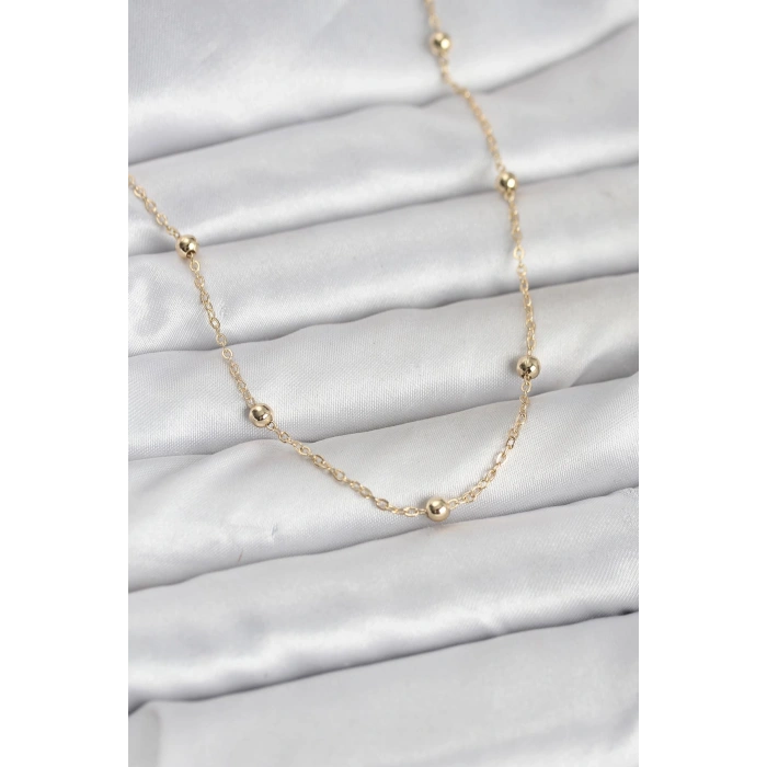 CM 14K Gold Renk Pirinç Top Zincirli 60 cm Kadın Kolye - TJ-BKO10940