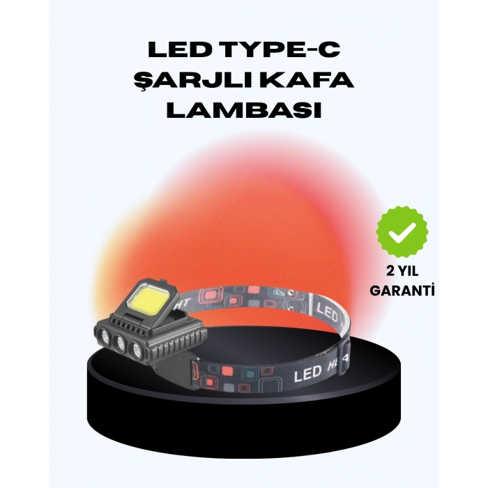 COB + XPE LED Kafa Feneri 800 Lumen USB Type C Şarjlı Çok Modlu