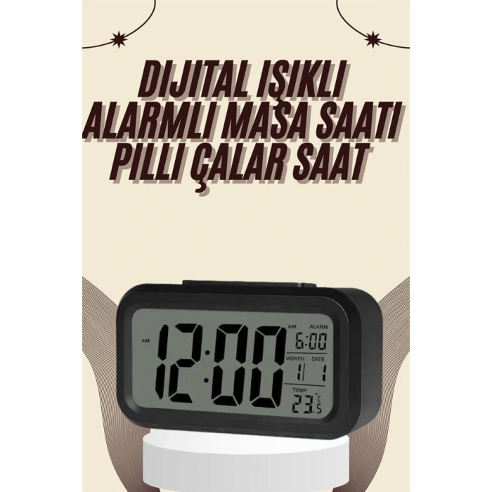 Dijital Masa Saati Termometreli Takvim Çalar Saat Led Ekran Pilli