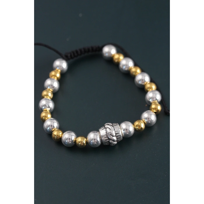 Doğal Taş Sarmal Model Gold Ve Gümüş Renk Asansörlü Erkek Bileklik - TJ-EB3755